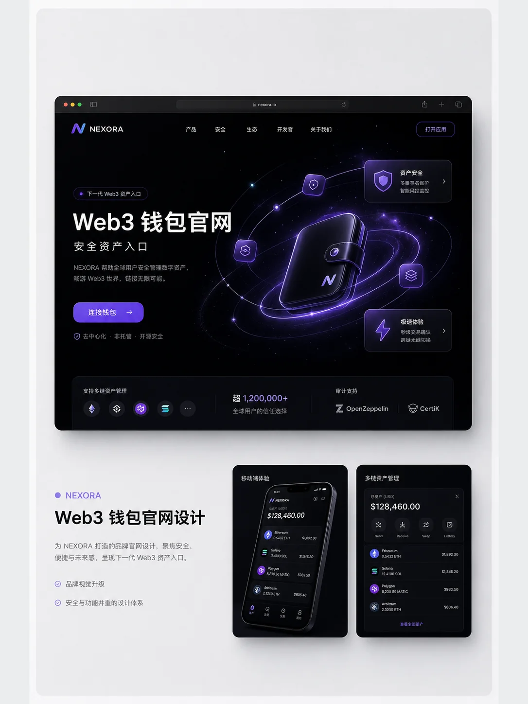 Web3 钱包产品官网首屏设计